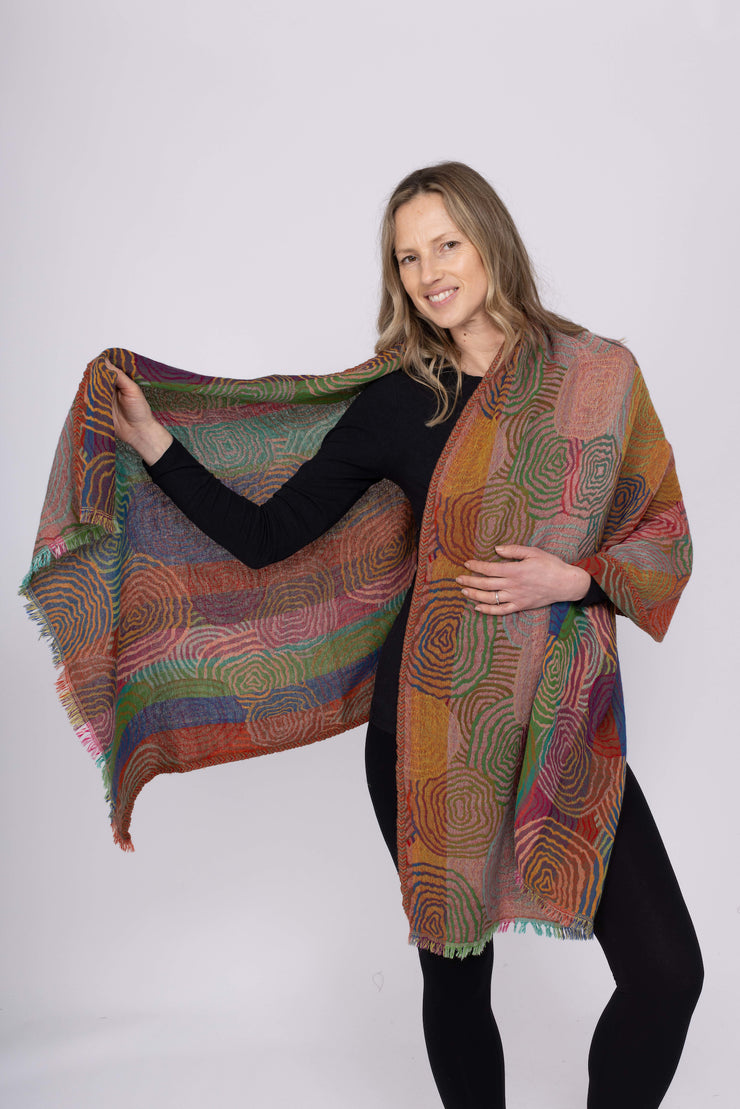 Merino Wool Shawl Multi Spiral Swirl