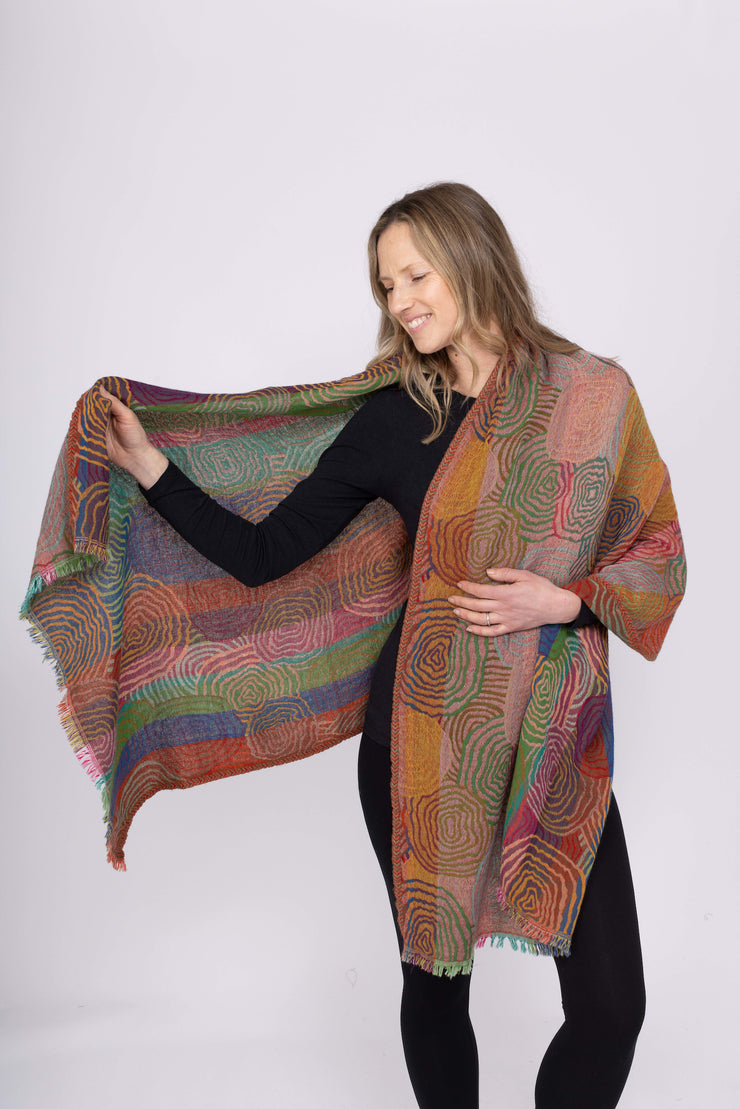 Merino Wool Shawl Multi Spiral Swirl